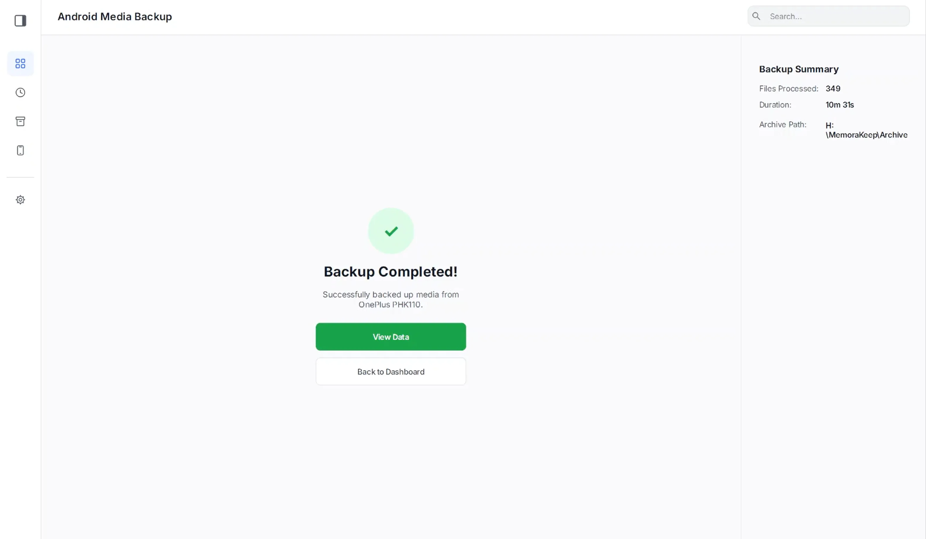 The Android backup finished successfully