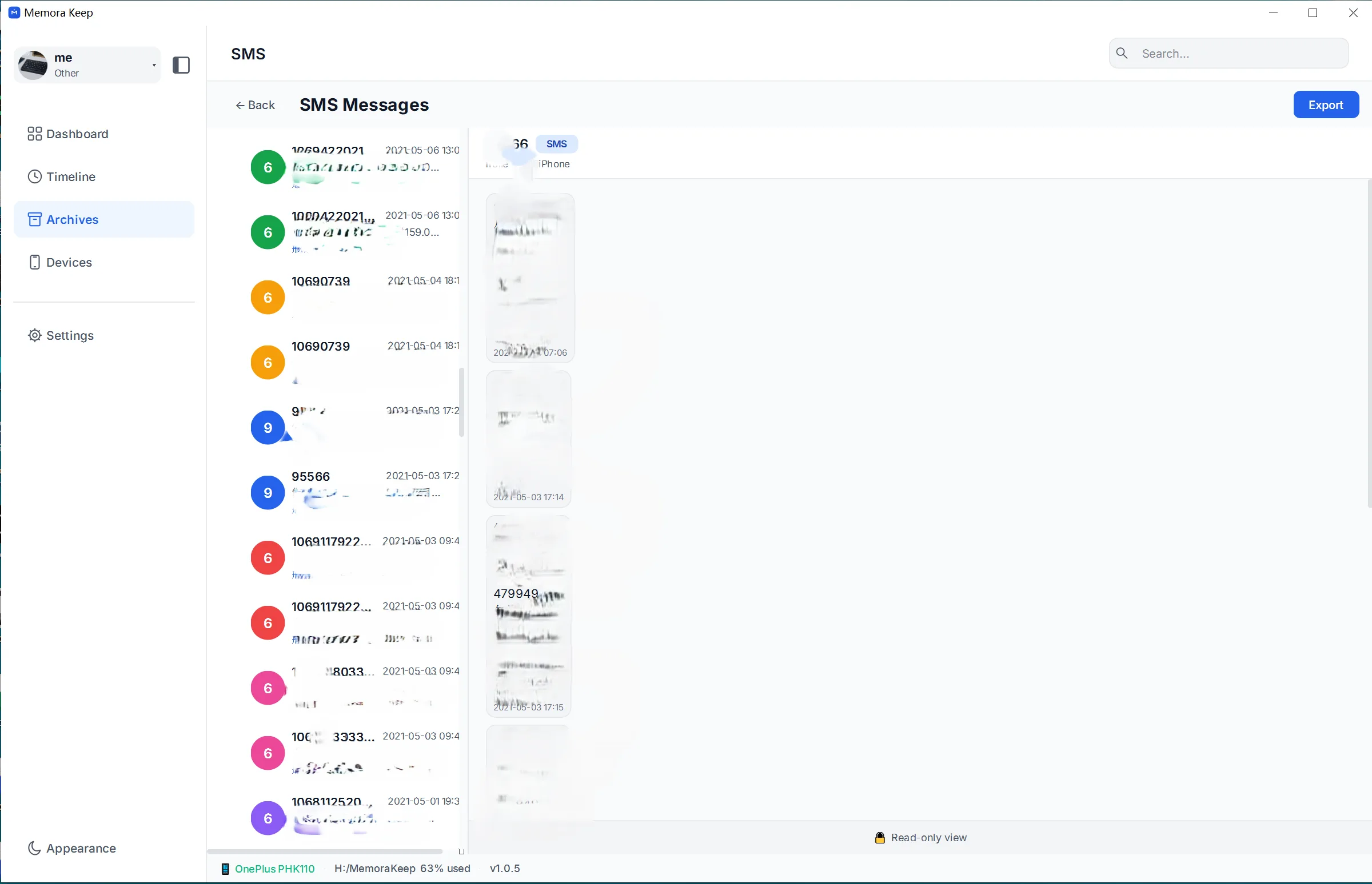 View iPhone text messages on your computer in the Memora Keep client on Windows