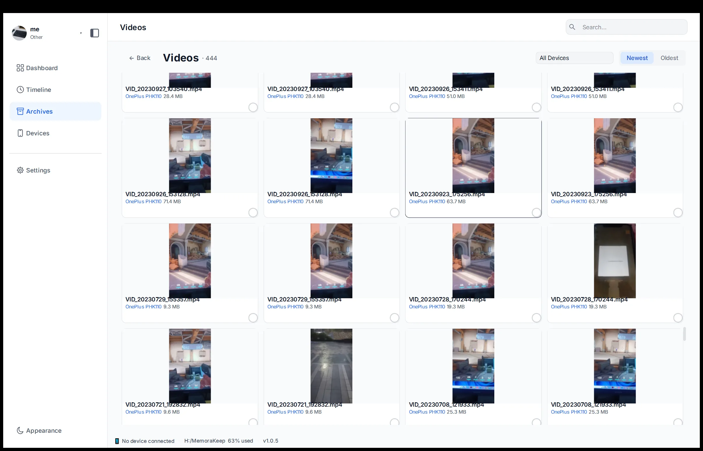 Browse backed-up videos on your computer in the Memora Keep client on Windows