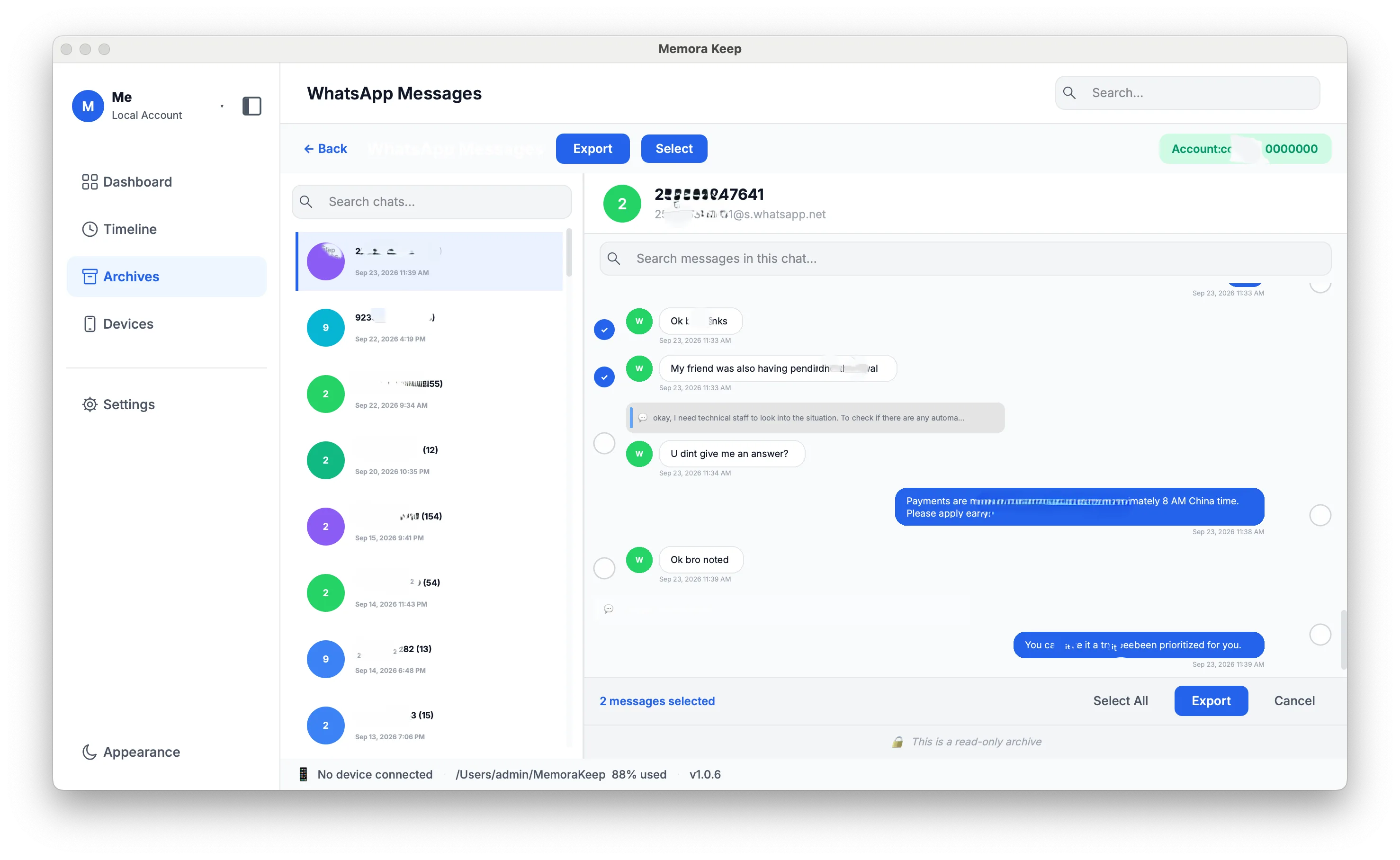 Read WhatsApp messages on your computer in the Memora Keep client on Windows
