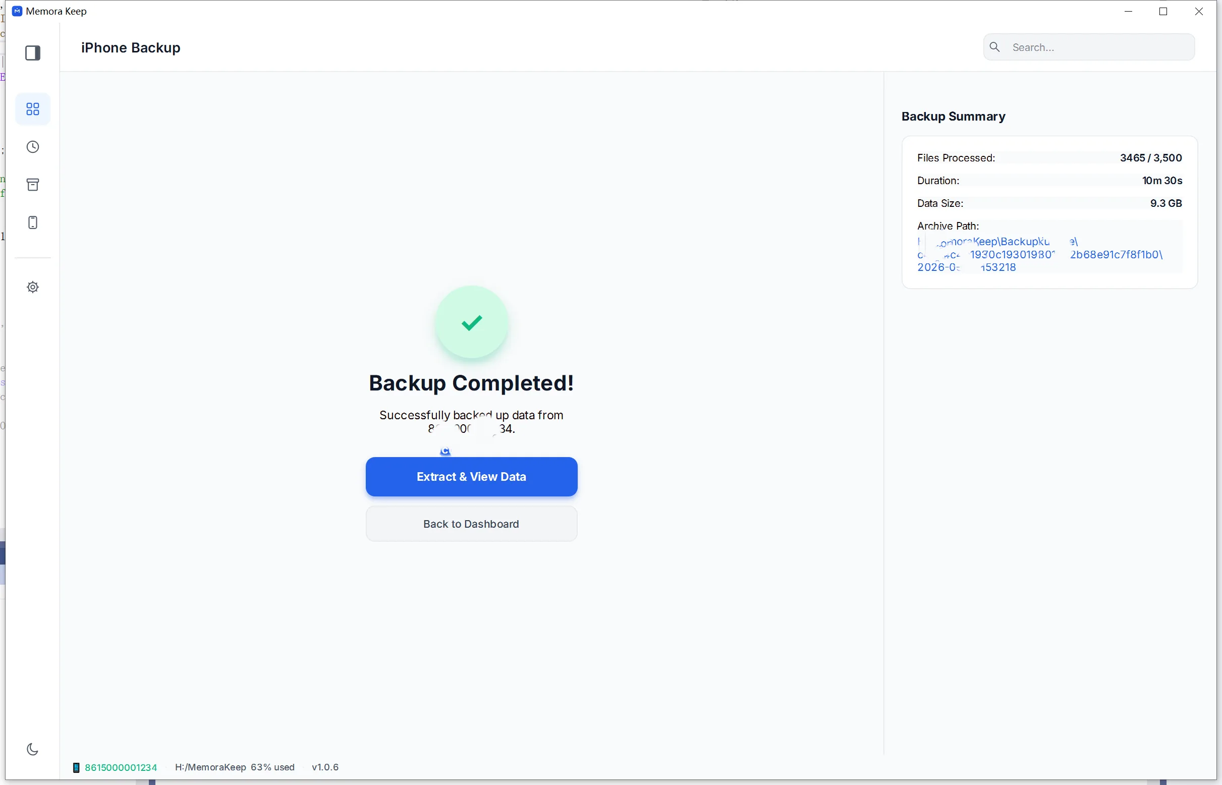 The iPhone backup finished