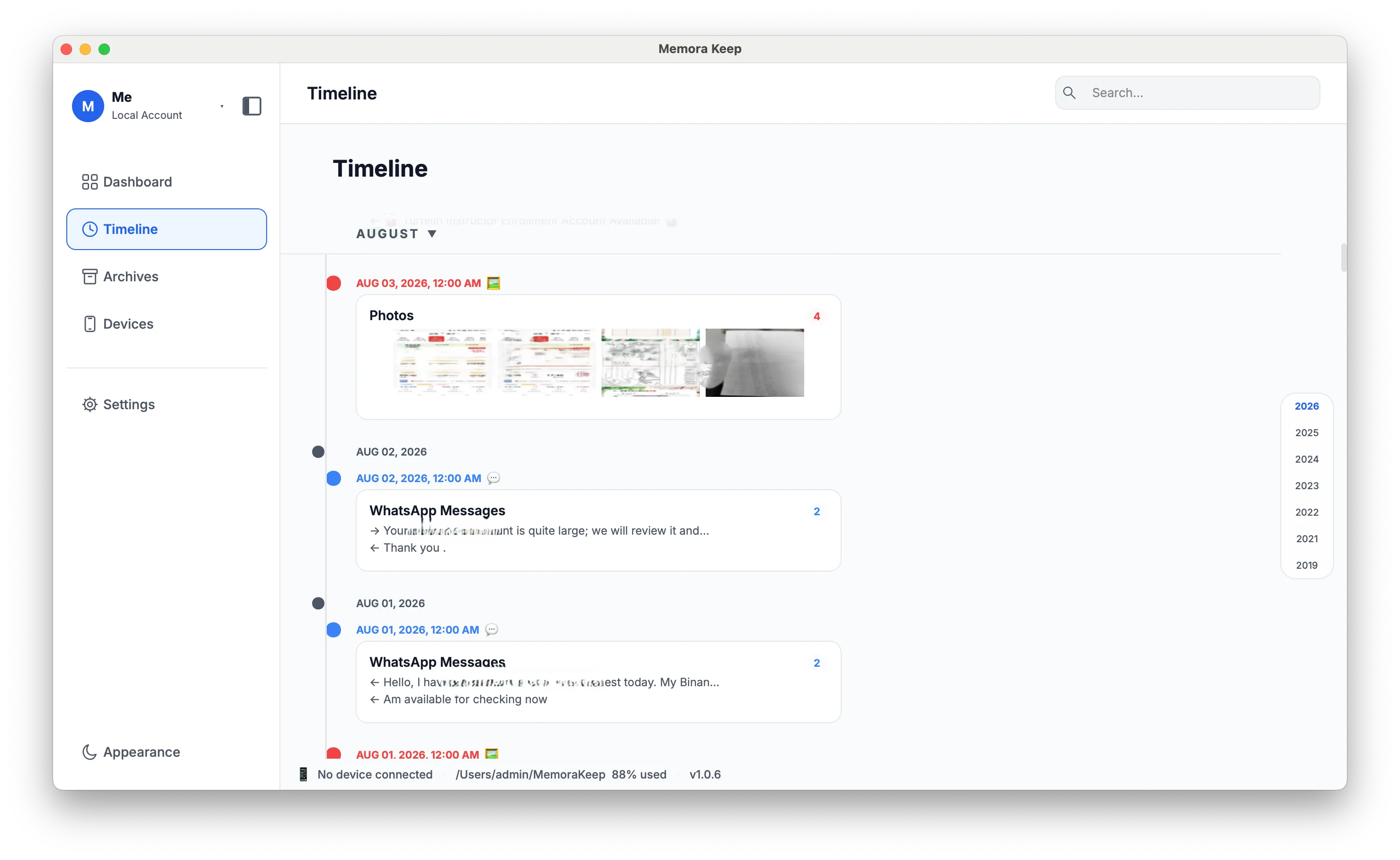Opening a timeline entry in its detail view