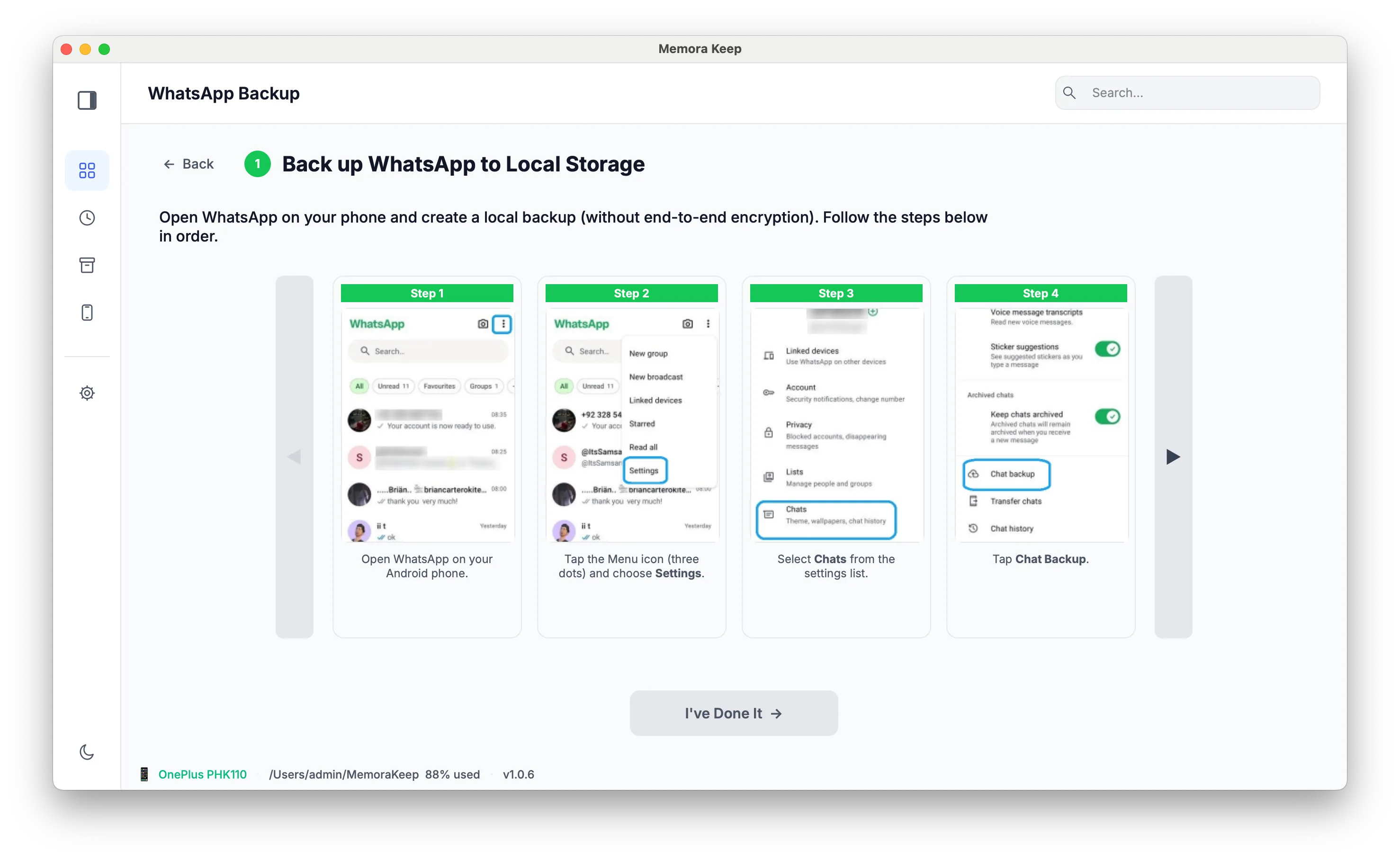 اختيار نسخ WhatsApp احتياطيًا إلى التخزين المحلي