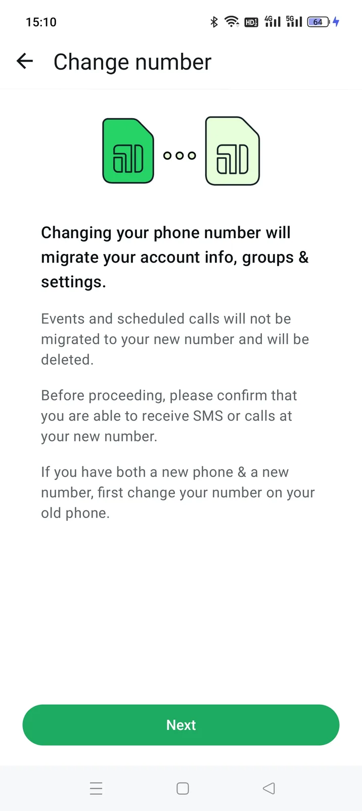 WhatsApp's own warning: account info, groups and settings migrate; events and scheduled calls are deleted