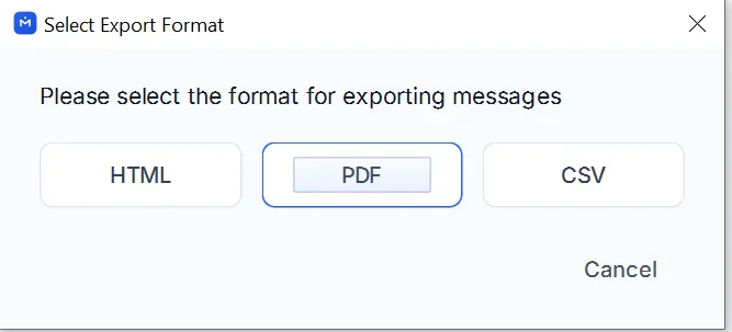 Choosing PDF in the export dialog