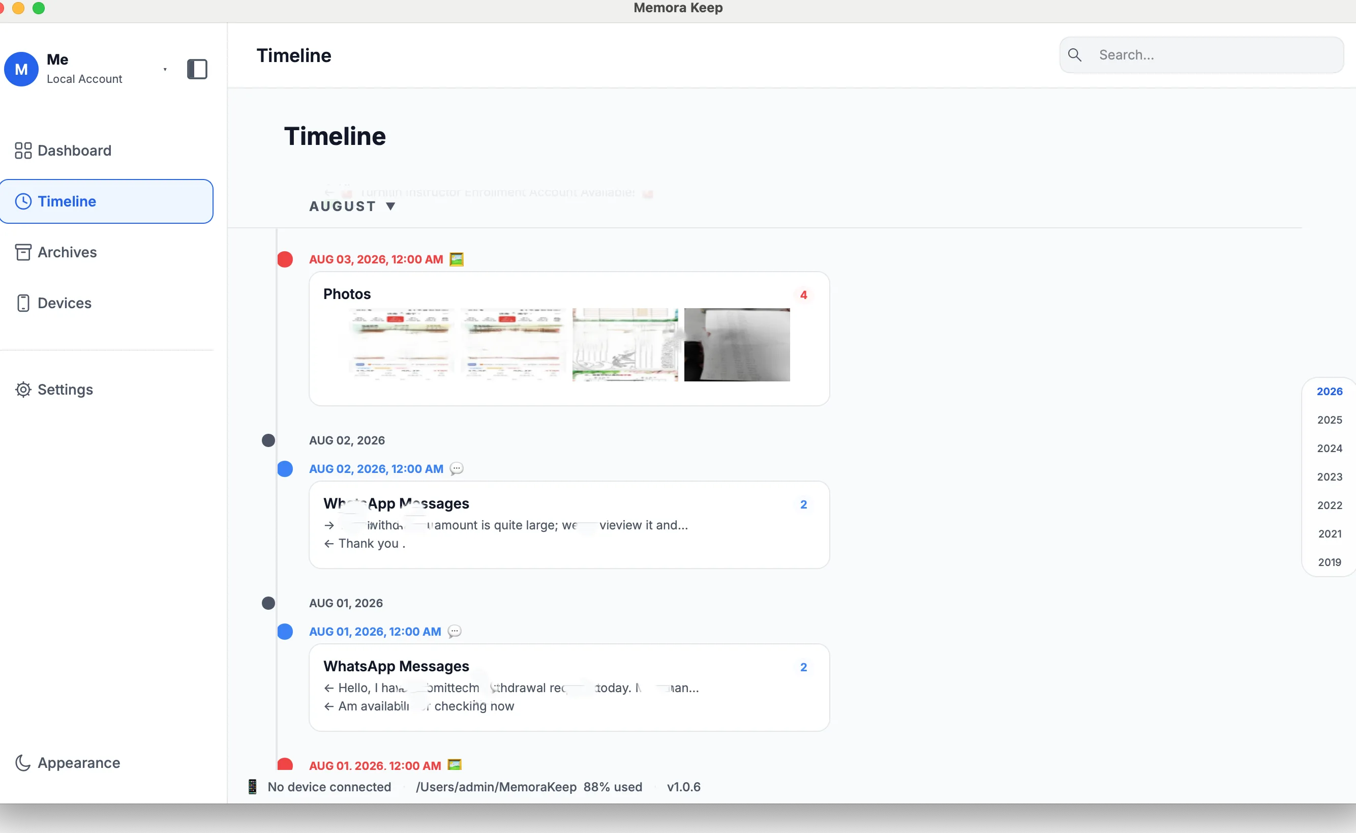 WhatsApp conversation rendered as chat bubbles on Windows with in-chat search