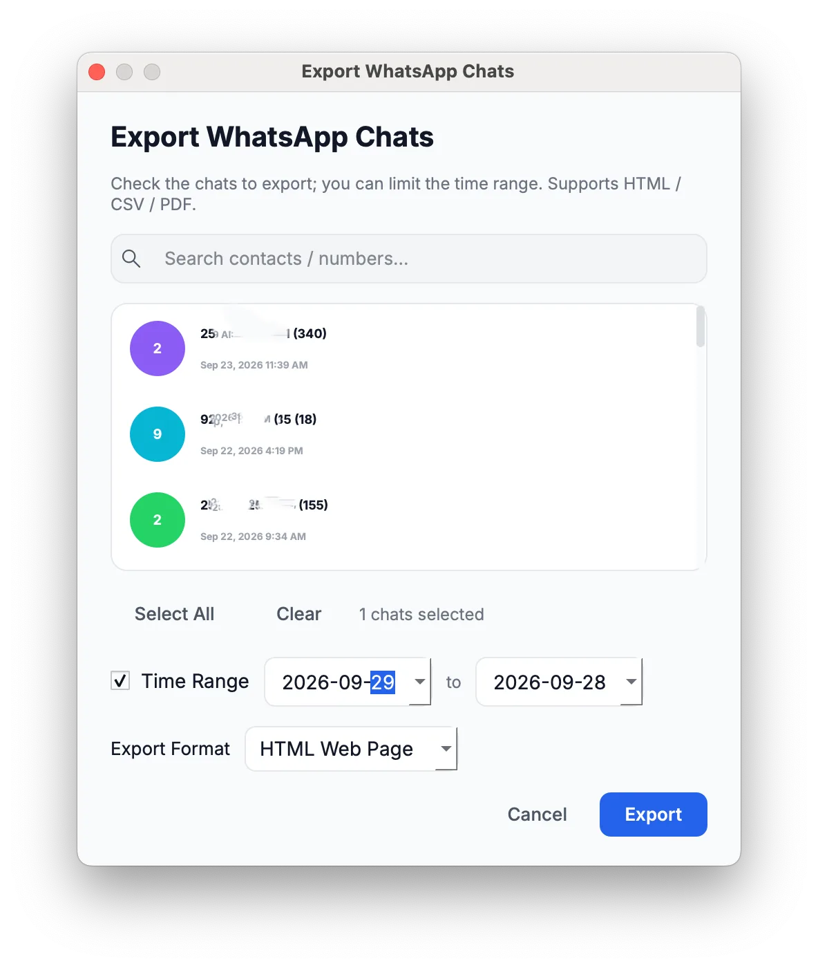 Exporting every WhatsApp conversation in a single run